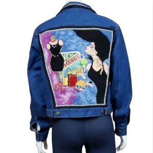 Kolorway Denim Jacket S Needlepoint Woman in Dress Fashion Scene Statement